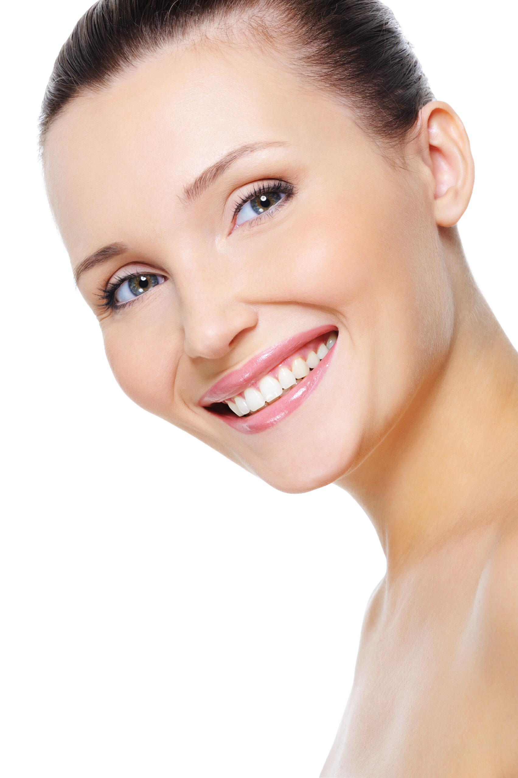 beautiful happy female face with healthy white smile
